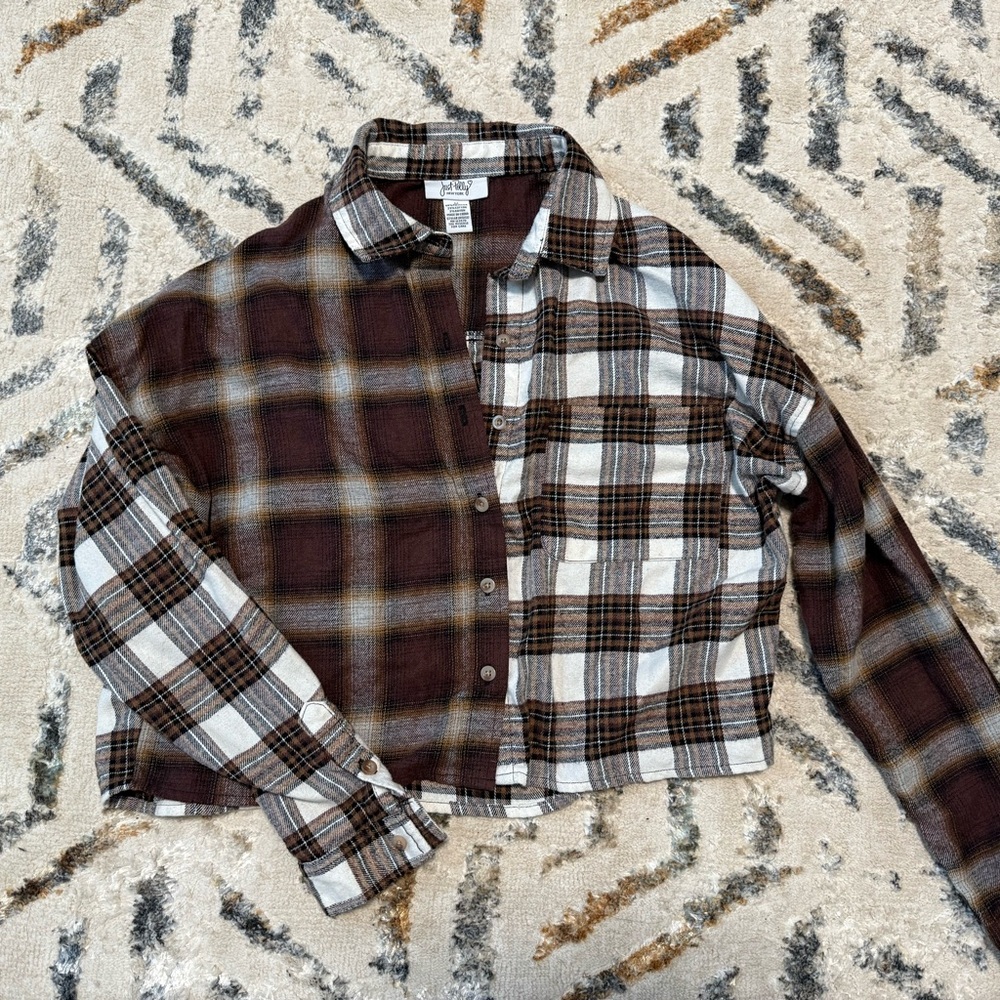 Plaid Button Down Shirt - Brown and White